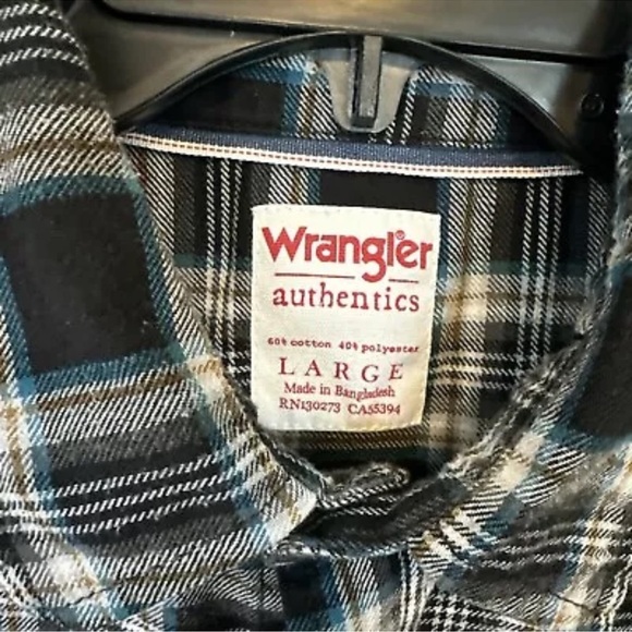 Wrangler Authentics Men's Pearl Snap Western Shirt Size Large Black Blue - Picture 4 of 9
